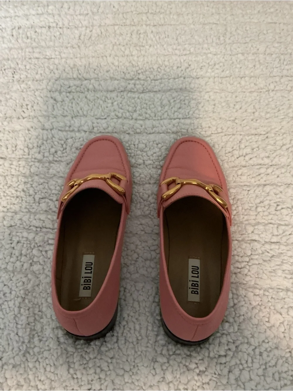 Bibi Lou Pink Leather Slip-On Loafers with Gold Bit